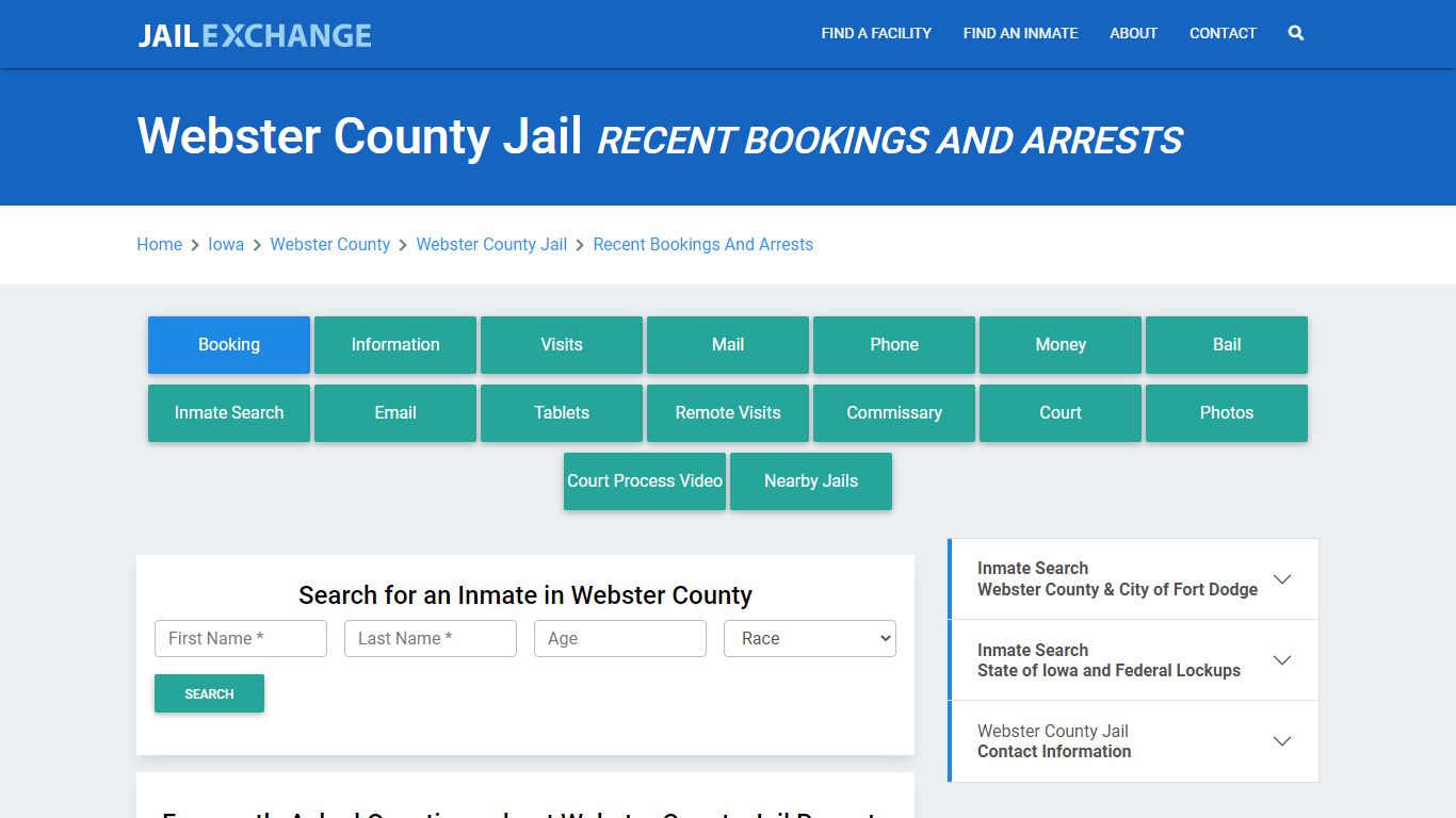 Webster County Jail IA Recent Arrests and Bookings - Jail Exchange