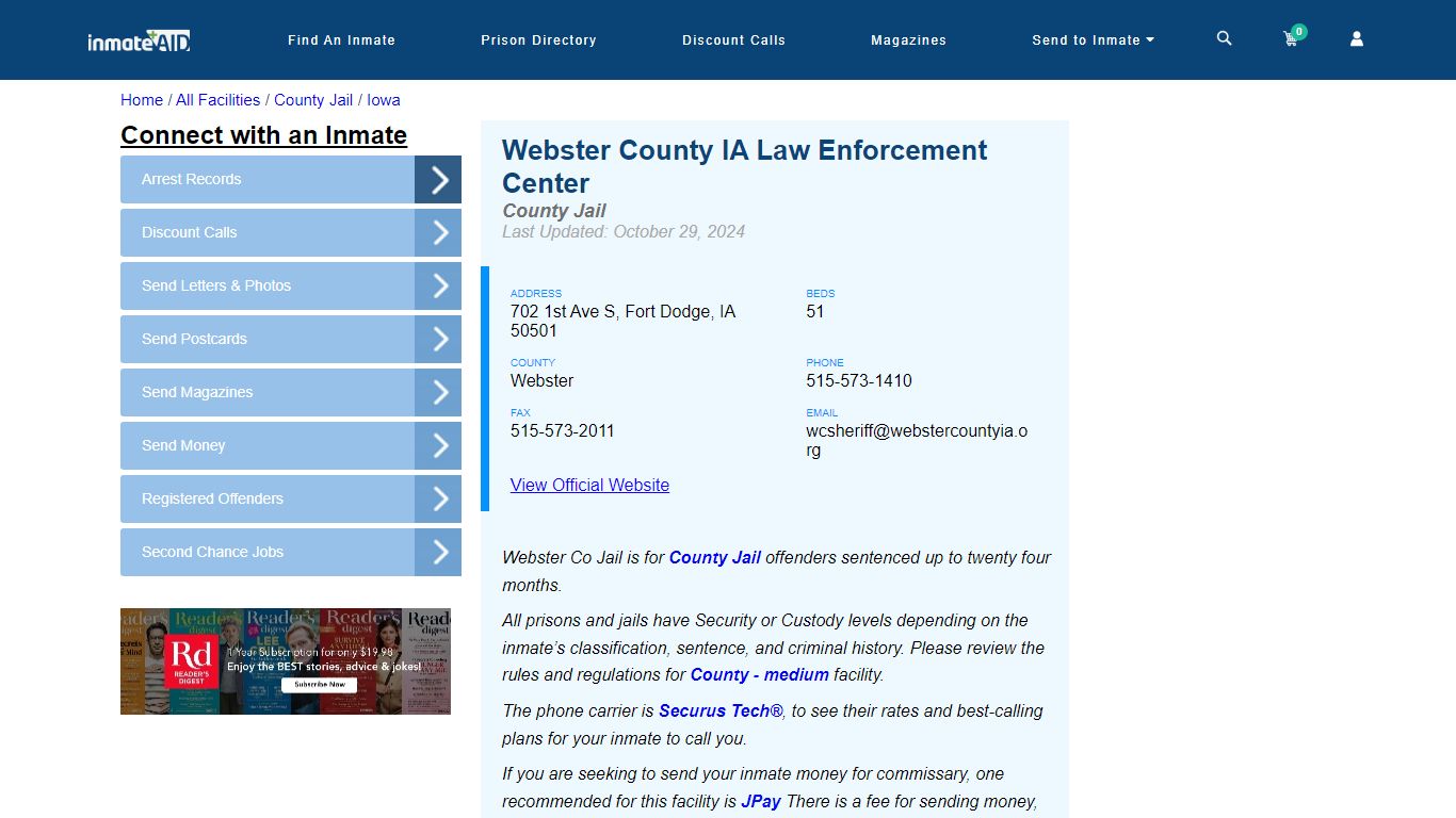 Webster County IA Law Enforcement Center - Inmate Locator